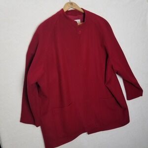 Red Wool Jacket Coat Pockets Collarless Casual Work Office WXL‎ button